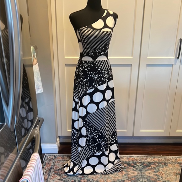ZINZANE BRASIL Elegant One-Shoulder Black and White Fitted Dress - Picture 1 of 3